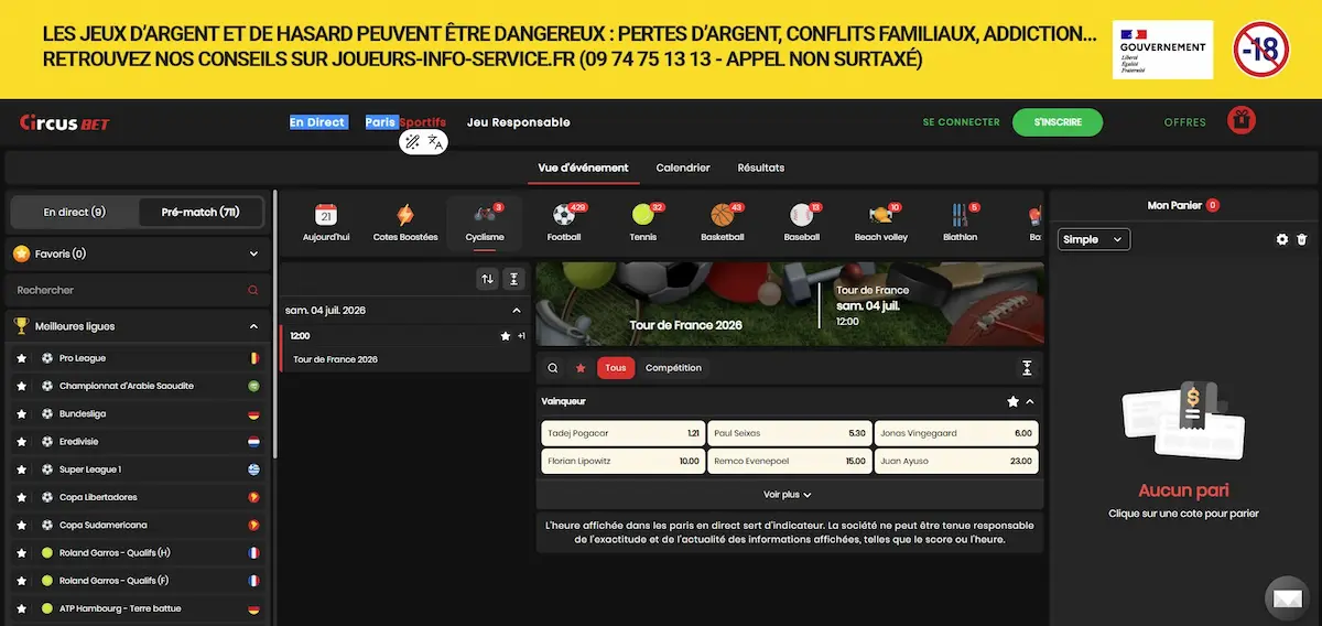 Interface Circusbet Tour de France