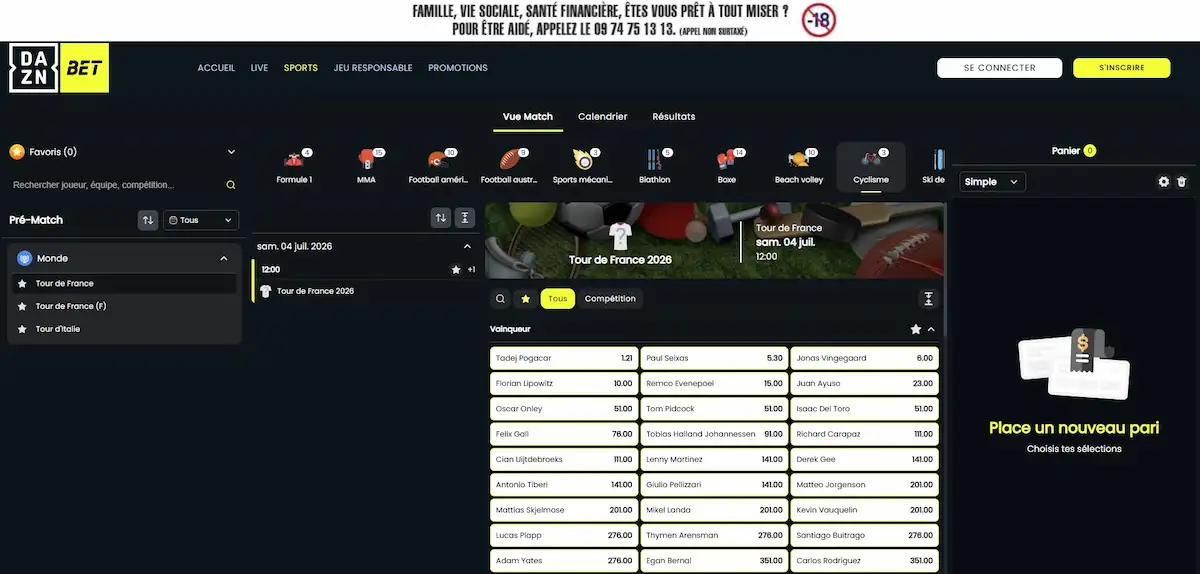 Interface Daznbet Tour de France