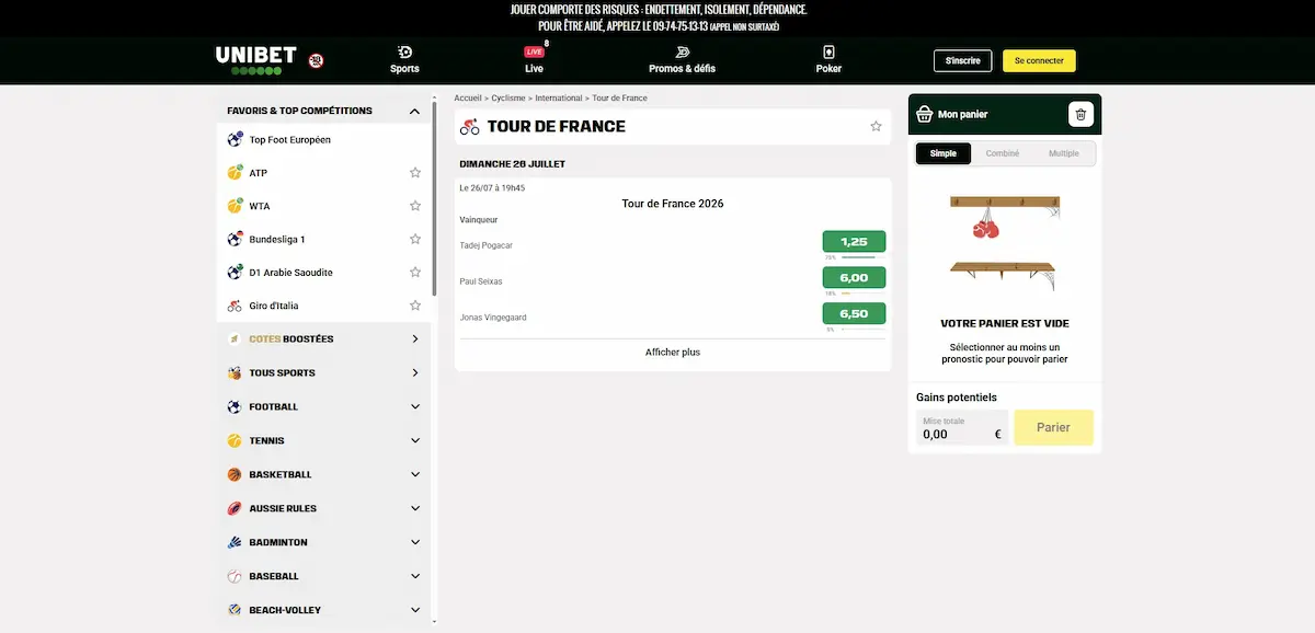Interface Unibet Tour de France